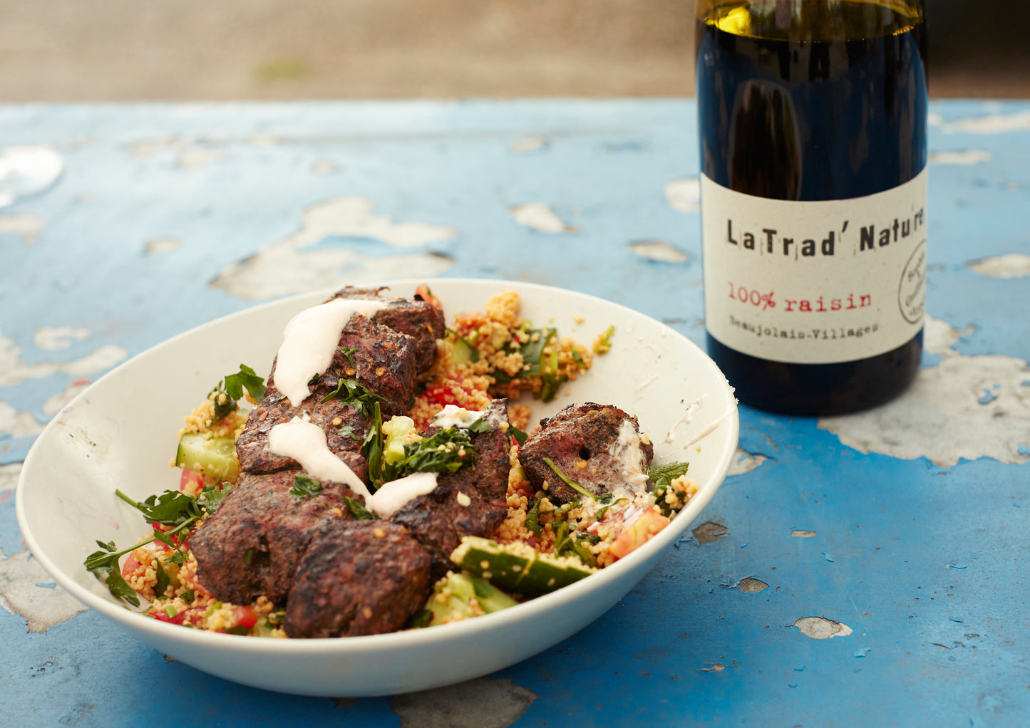 Chef Nick Sandler's Spicy Mediterranean Steak Kebab with cous cous