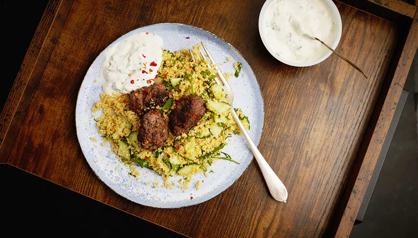 Beef kofta with minted yoghurt & couscous