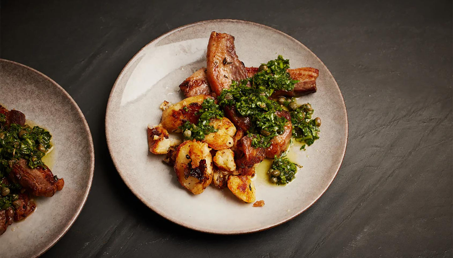 Pork belly strips with salsa verde recipe