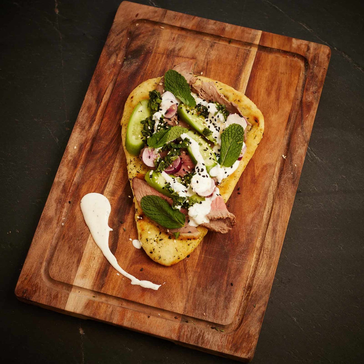 Christmas leftovers - Herby lamb flatbread sandwich